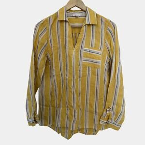Coastal Grandmother J. Jill 100% Linen Yellow Striped Shirt Size Small Women's